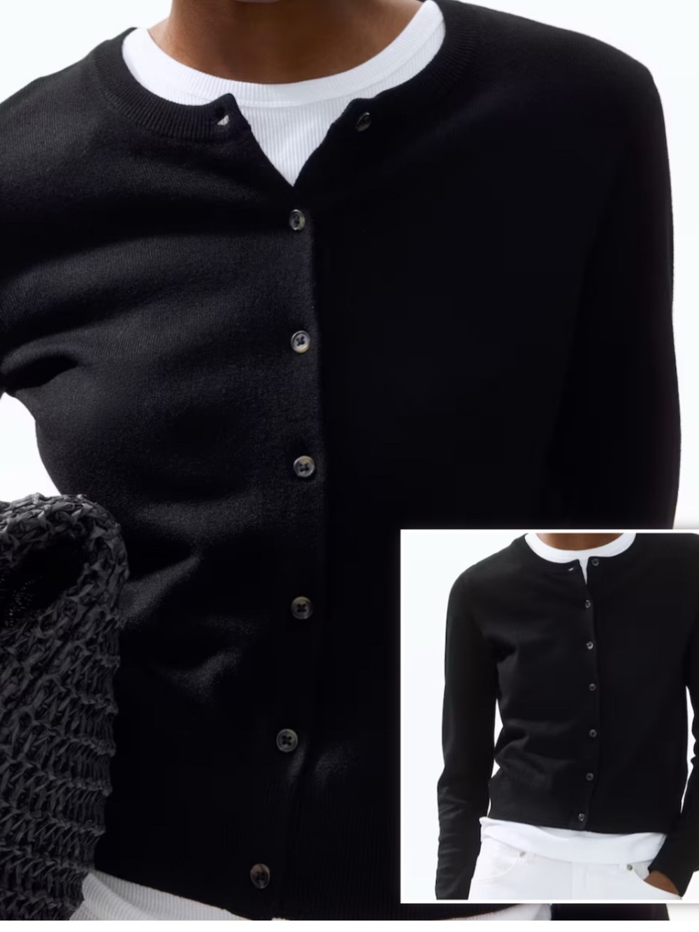 Classic Black Crewneck Cardigan Sweater